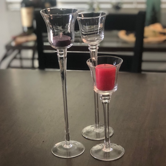 Set of Three Glass Candleholders - Picture 1 of 4